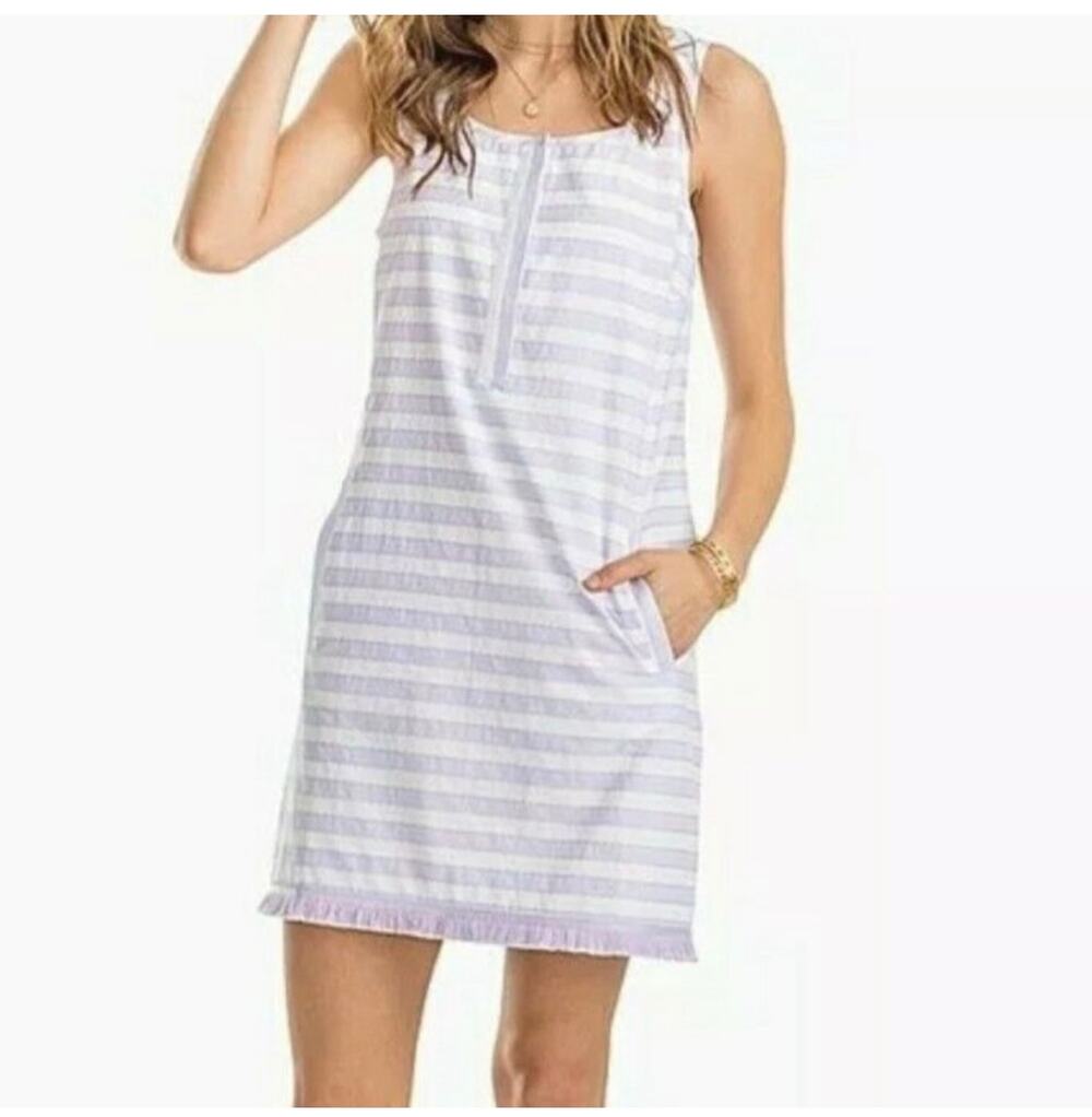Southern Tide Corrine Striped Purple White Shift Dress Sleevless Cotton Small